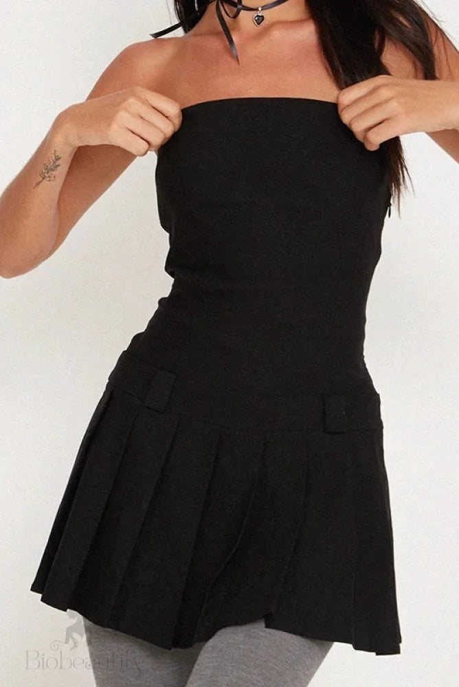 Strapless Pleated Backless A-Line Mini Dress