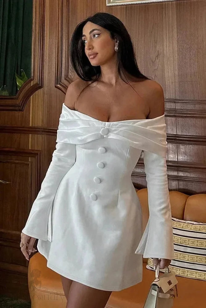 Strapless Pleated Long Sleeve A-Line Mini Dress