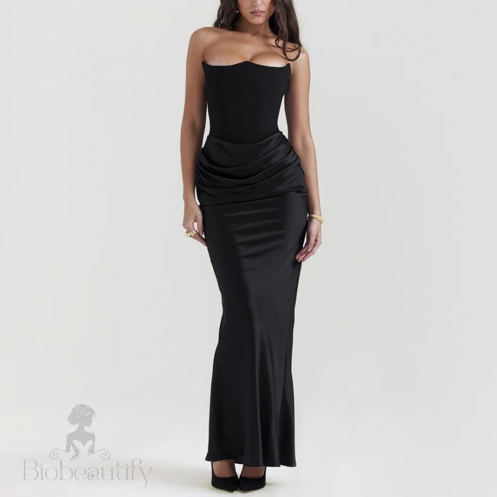 Strapless Draped Satin Mermaid Dress - Chiccharm