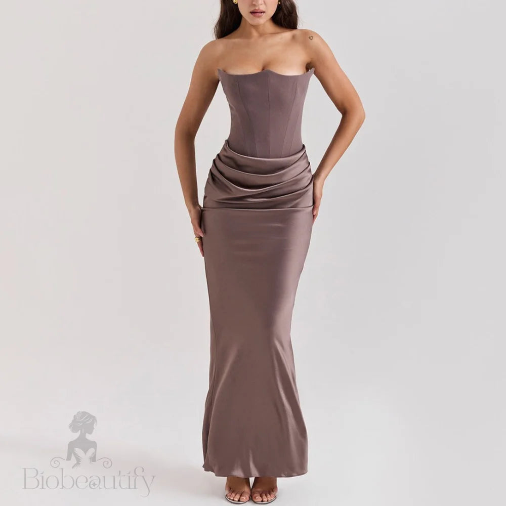 Strapless Draped Satin Mermaid Dress - Chiccharm