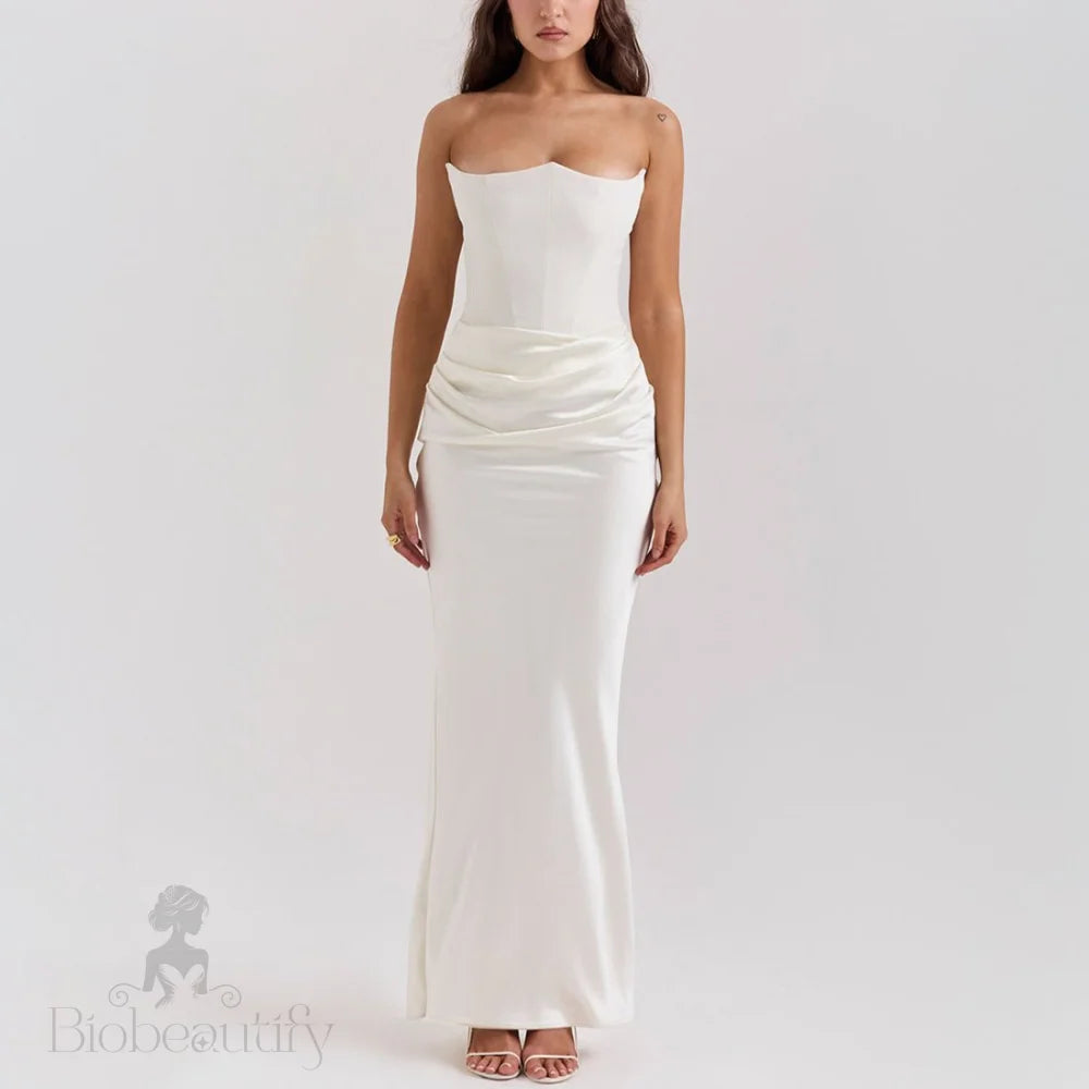 Strapless Draped Satin Mermaid Dress - Chiccharm