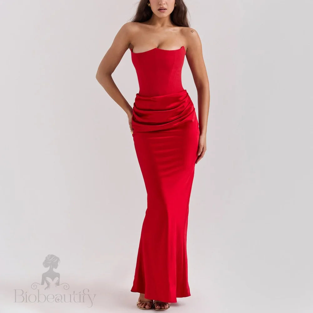 Strapless Draped Satin Mermaid Dress - Chiccharm