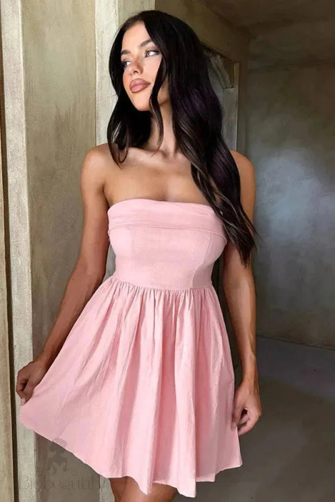 Strapless Sleeveless A-Line Mini Dress