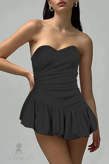 Strapless Sleeveless High Waisted A-Line Mini Dress