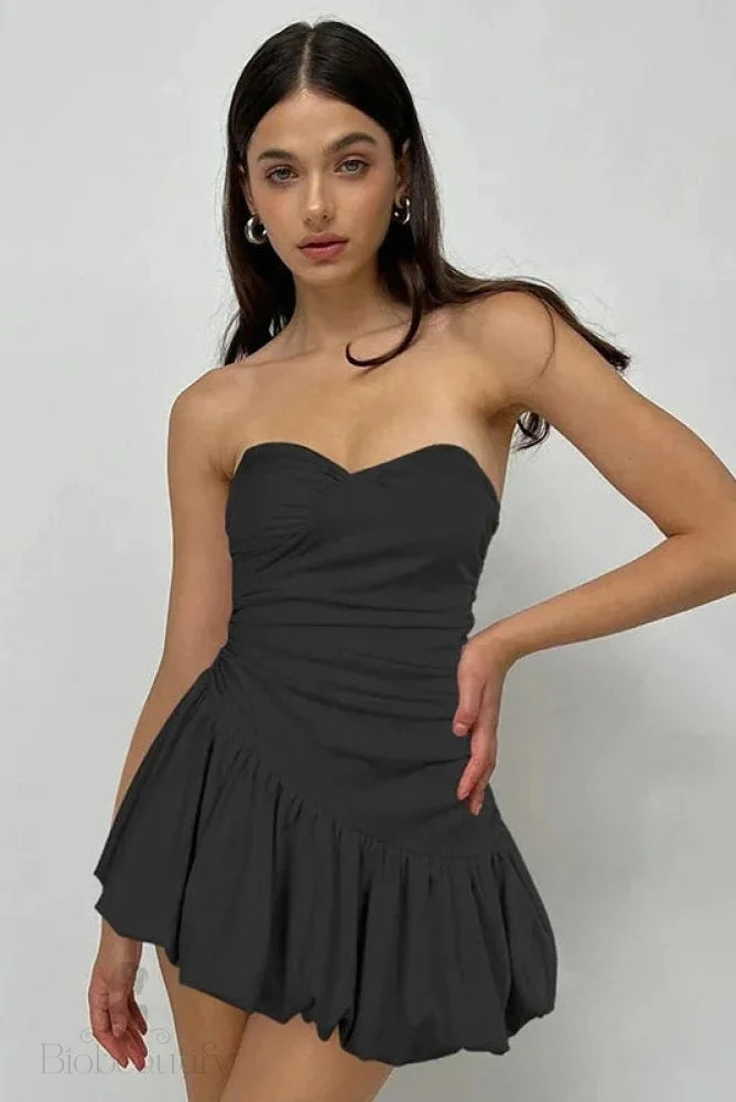 Strapless Sleeveless High Waisted A-Line Mini Dress