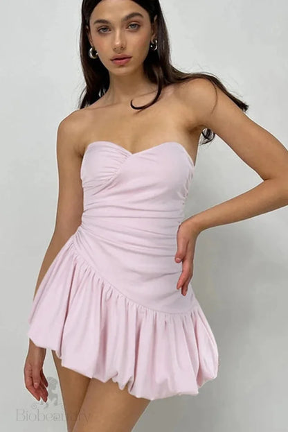 Strapless Sleeveless High Waisted A-Line Mini Dress