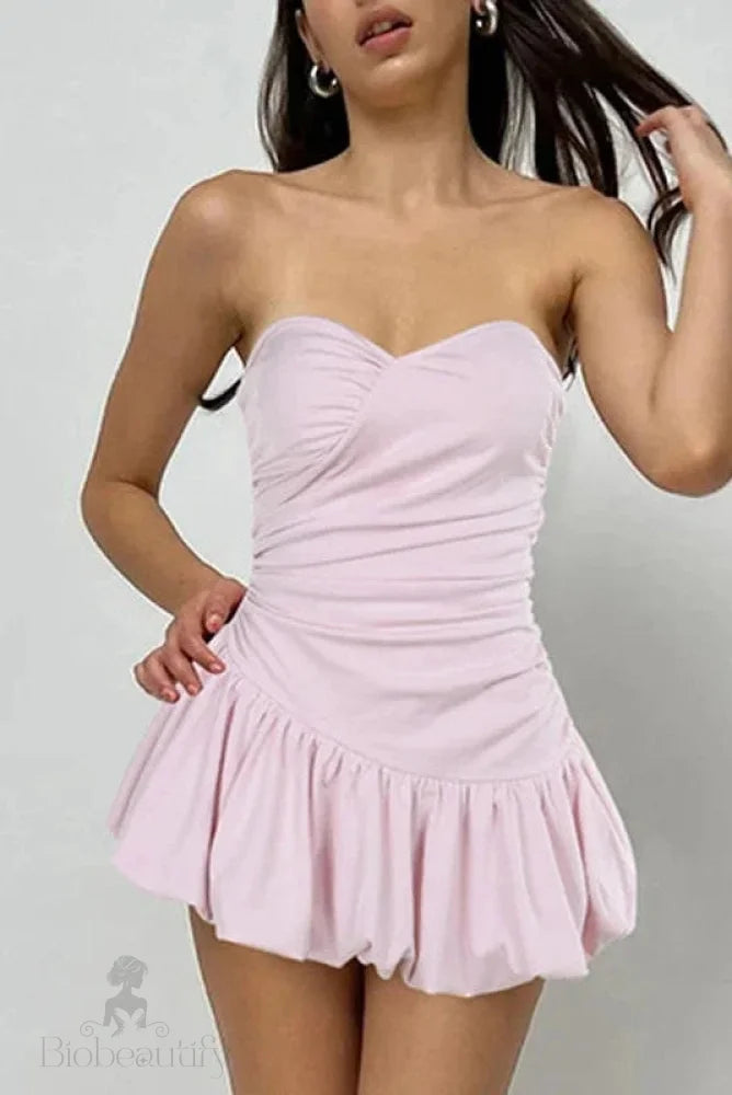 Strapless Sleeveless High Waisted A-Line Mini Dress