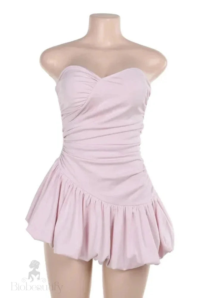 Strapless Sleeveless High Waisted A-Line Mini Dress