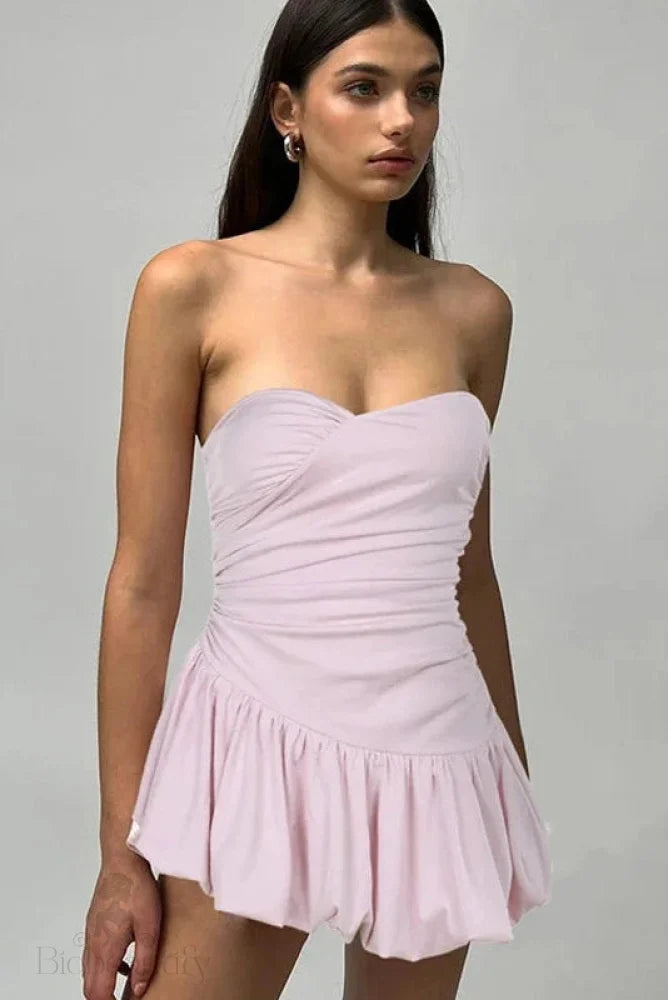 Strapless Sleeveless High Waisted A-Line Mini Dress