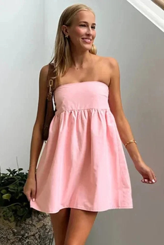 Strapless Sleeveless Loose High Waist Mini Dress