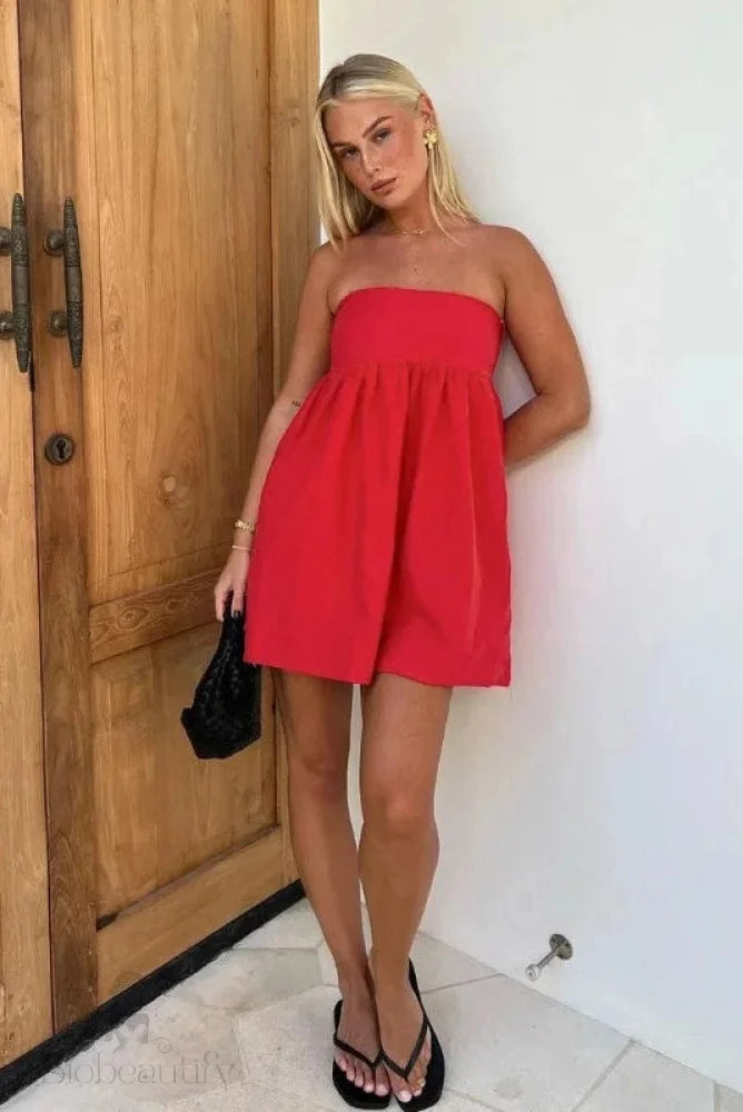 Strapless Sleeveless Loose High Waist Mini Dress