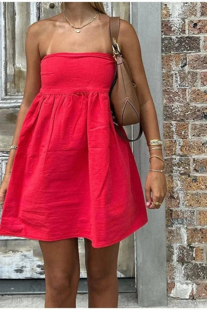 Strapless Sleeveless Patchwork Loose High Waist Mini Dress