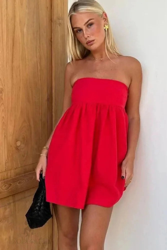 Strapless Sleeveless Patchwork Loose High Waist Mini Dress