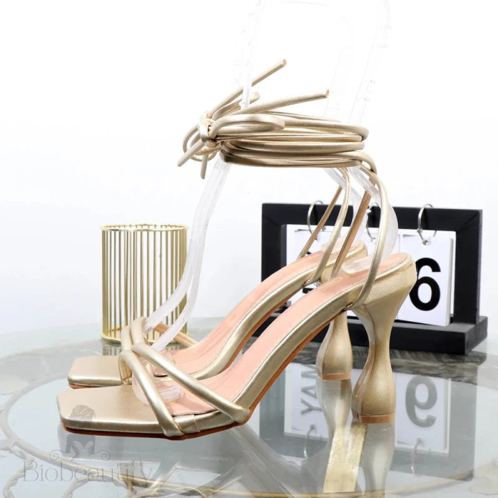 Strappy Rome Sandals With Lace-Up Stiletto Heel - 8Cm