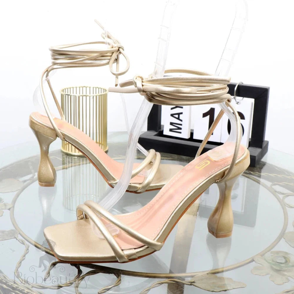 Strappy Rome Sandals With Lace-Up Stiletto Heel - 8Cm