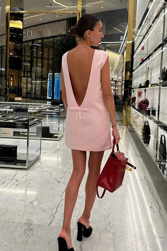 Strappy Sleeveless Backless Mini Dress Pink / L