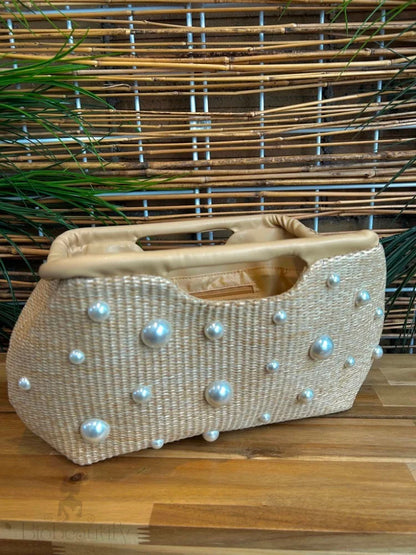 Straw And Wood Pearl Clutch