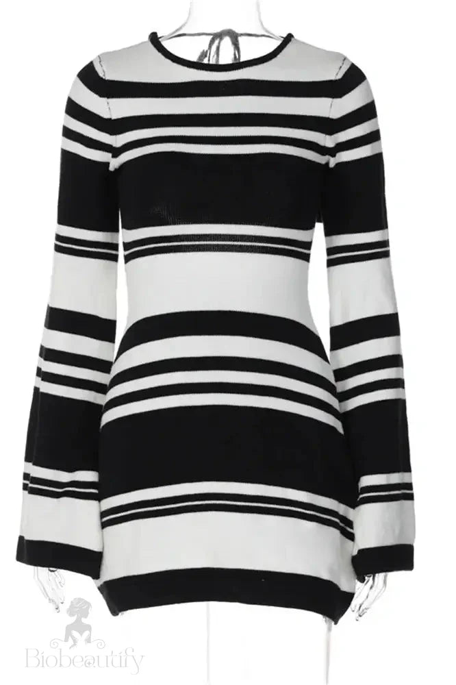 Striped Backless Knit Mini Dress