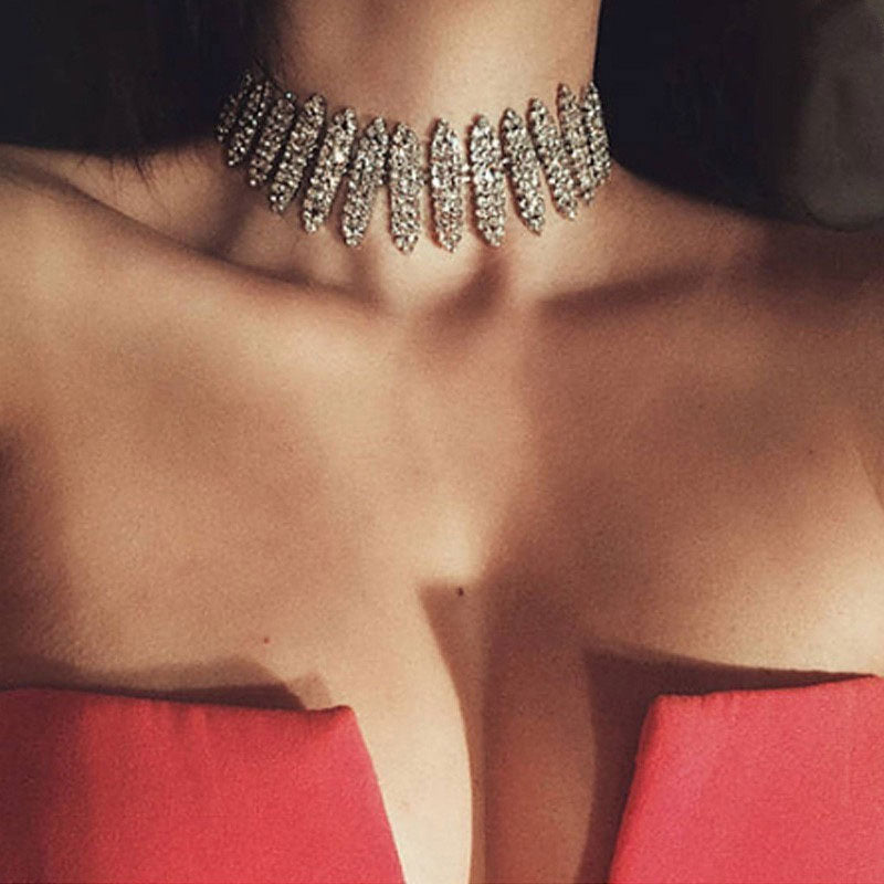 Rhinestone Choker Necklace With Silver Plating
