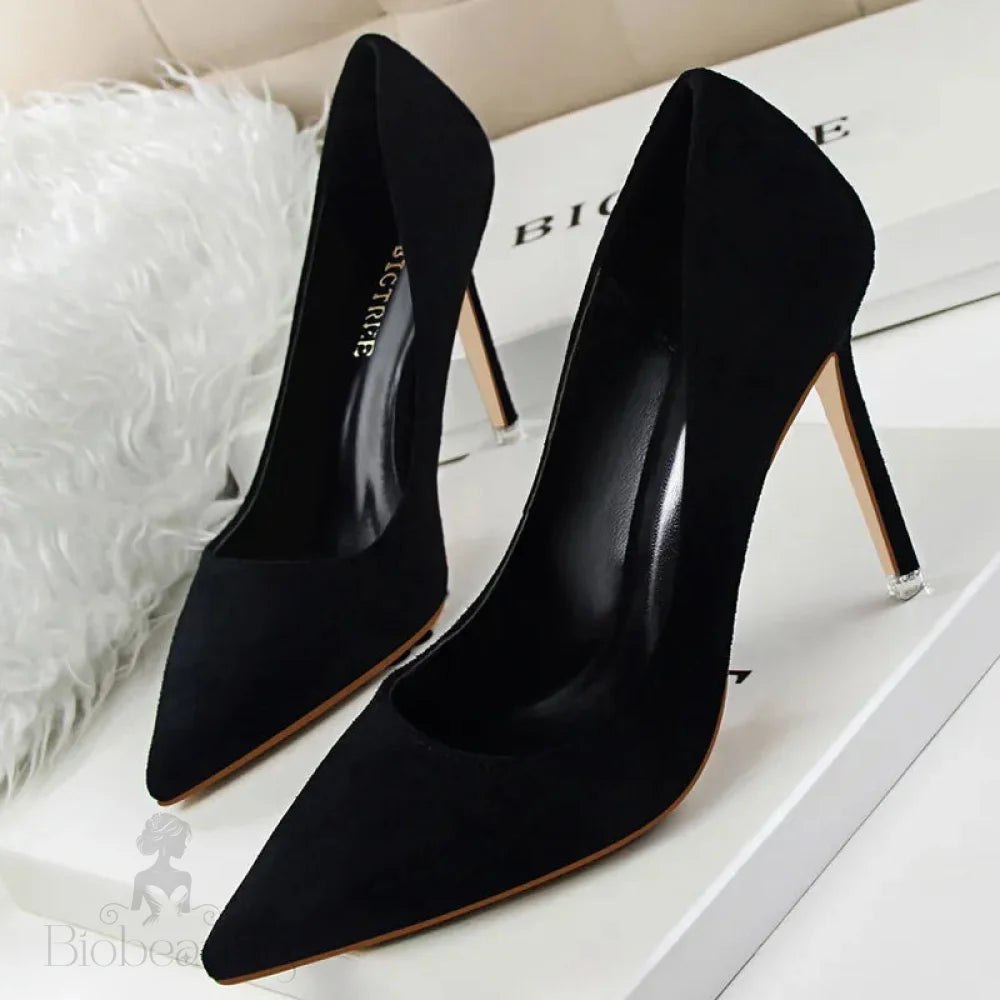 Suede High Heel Pumps - Fashionable Office And Party Shoes