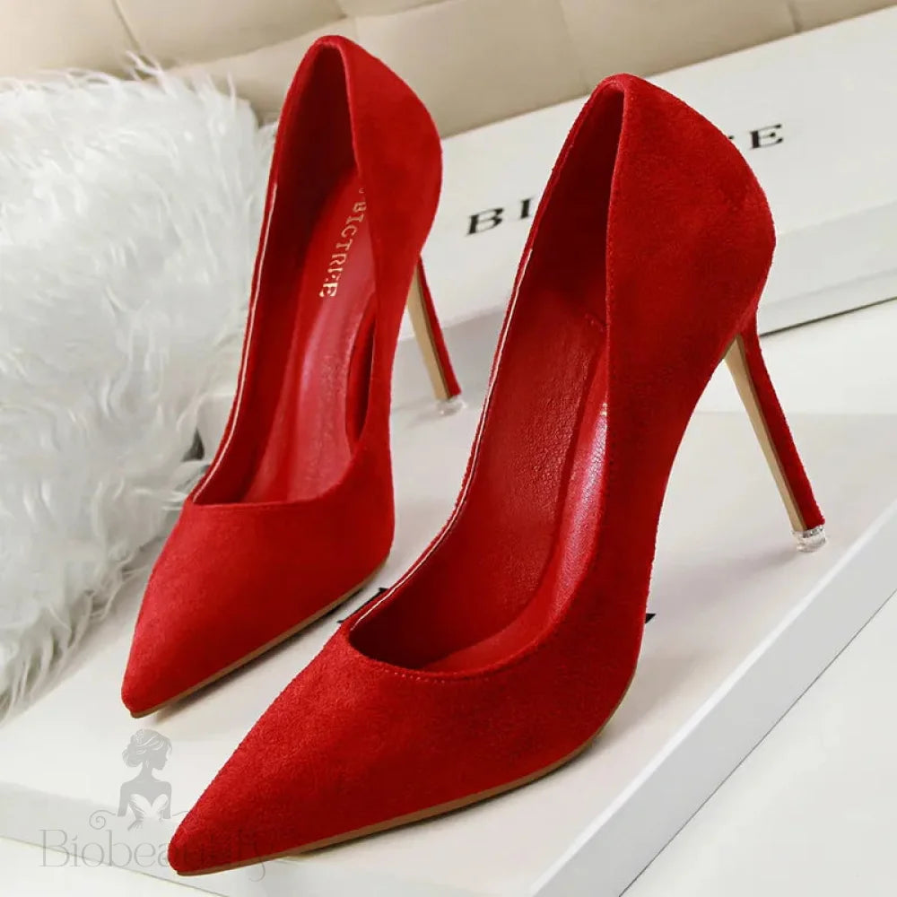 Suede High Heel Pumps - Fashionable Office And Party Shoes