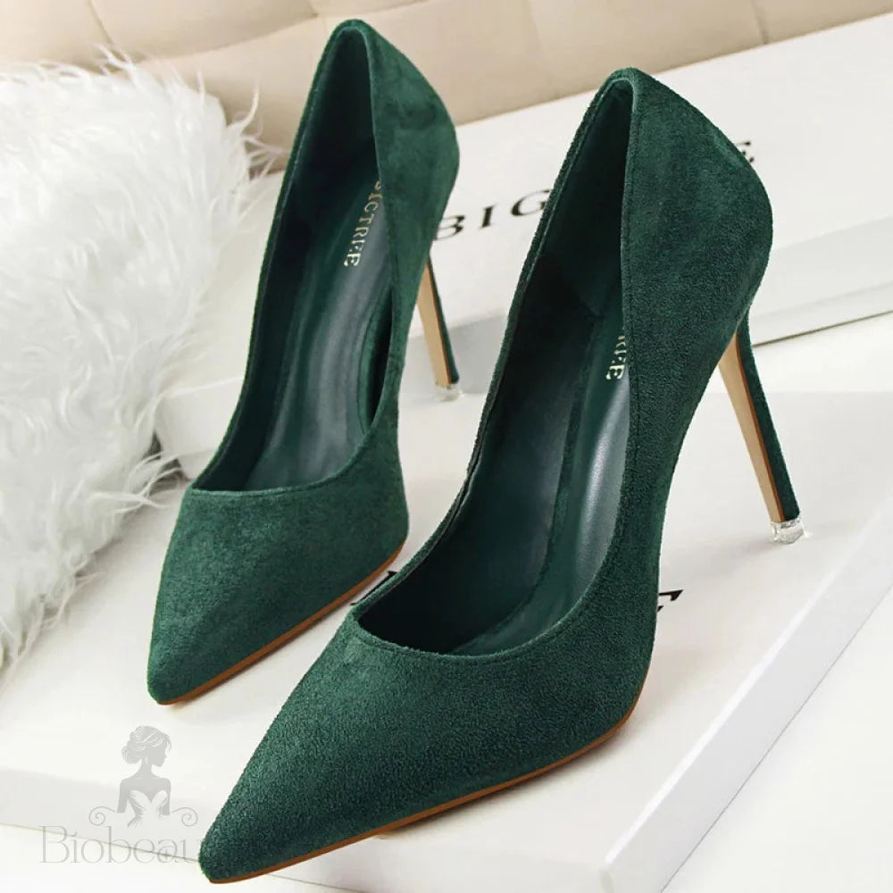 Suede High Heel Pumps - Fashionable Office And Party Shoes