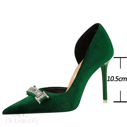 Suede Rhinestone Women Heels Spring Pumps Pointed High