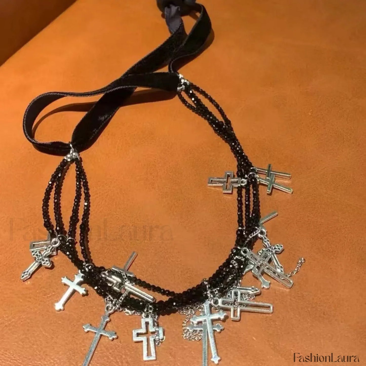 Summer Dark Cross Versatile Tassel Choker Necklace