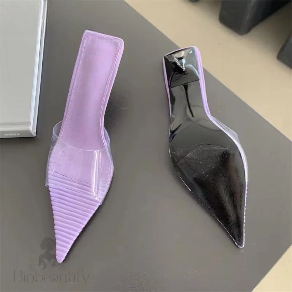 Summer Pvc Transparent Thin Heels Slippers With Pointed Toe For Women