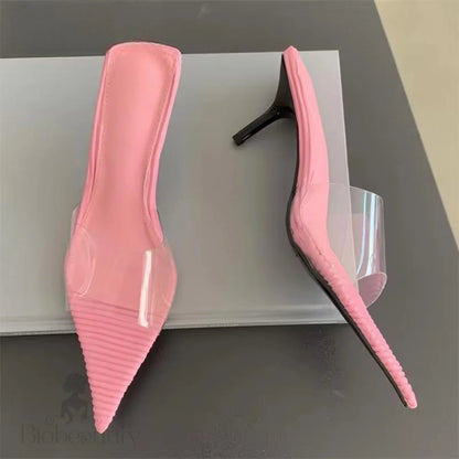 Summer Pvc Transparent Thin Heels Slippers With Pointed Toe For Women