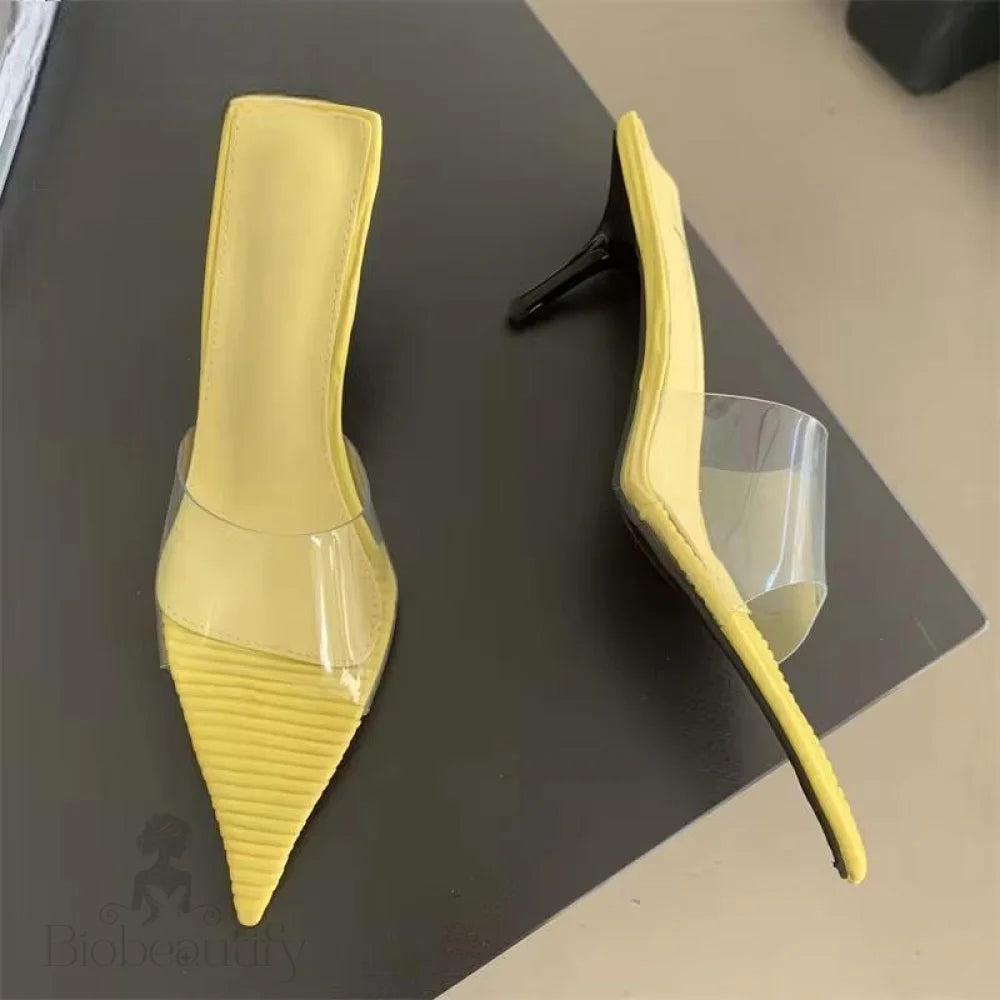 Summer Pvc Transparent Thin Heels Slippers With Pointed Toe For Women