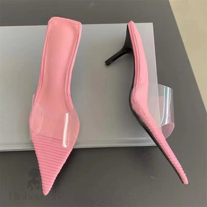 Summer Pvc Transparent Thin Heels Slippers With Pointed Toe For Women Pink / 39