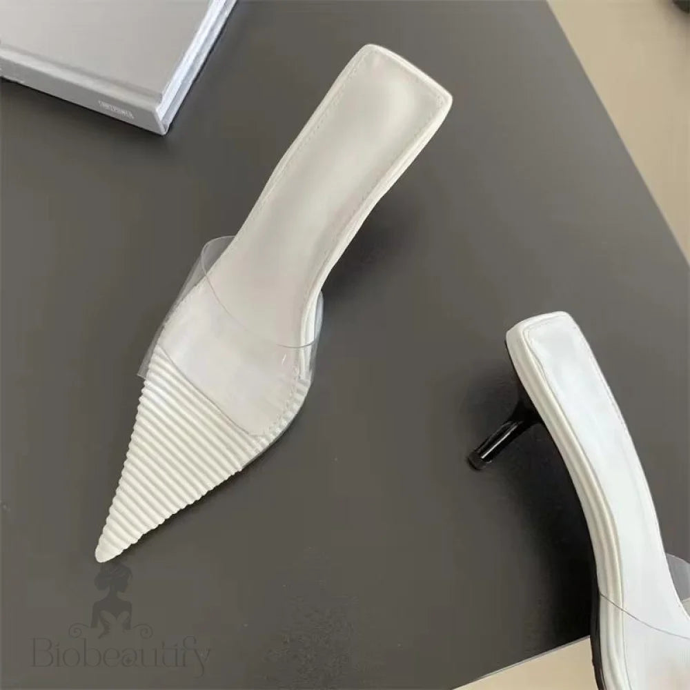 Summer Pvc Transparent Thin Heels Slippers With Pointed Toe For Women White / 39