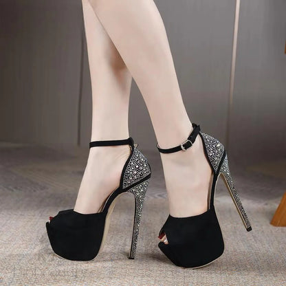 Summer Sexy Peep Toe 16Cm Rhinestone Cover Heel Stripper Pole Dance Platform Shoes For Women