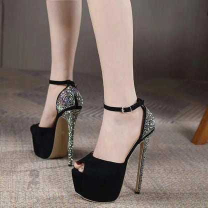 Summer Sexy Peep Toe 16Cm Rhinestone Cover Heel Stripper Pole Dance Platform Shoes For Women