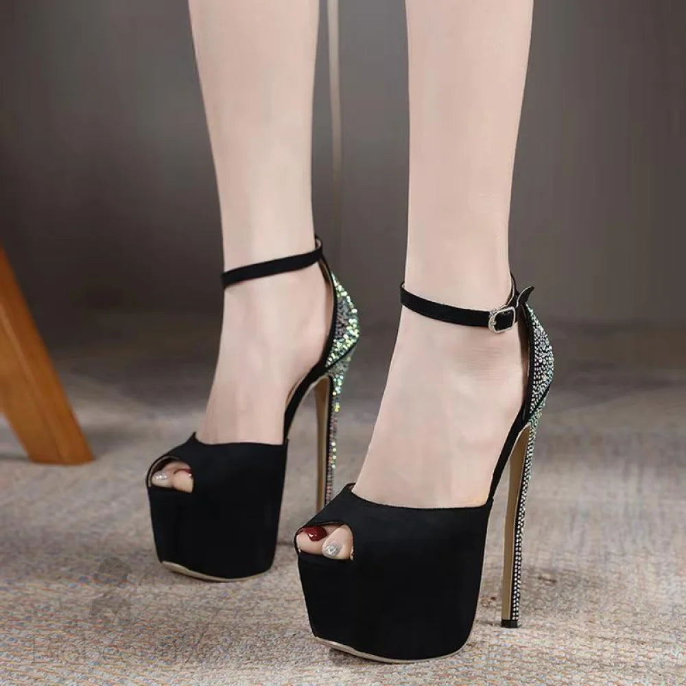 Summer Sexy Peep Toe 16Cm Rhinestone Cover Heel Stripper Pole Dance Platform Shoes For Women