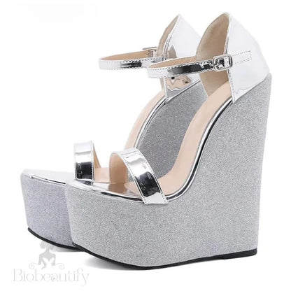 Summer Silver Wedges Sandals For Women / 38