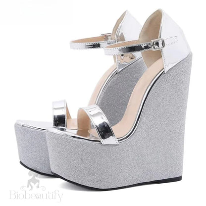 Summer Silver Wedges Sandals For Women