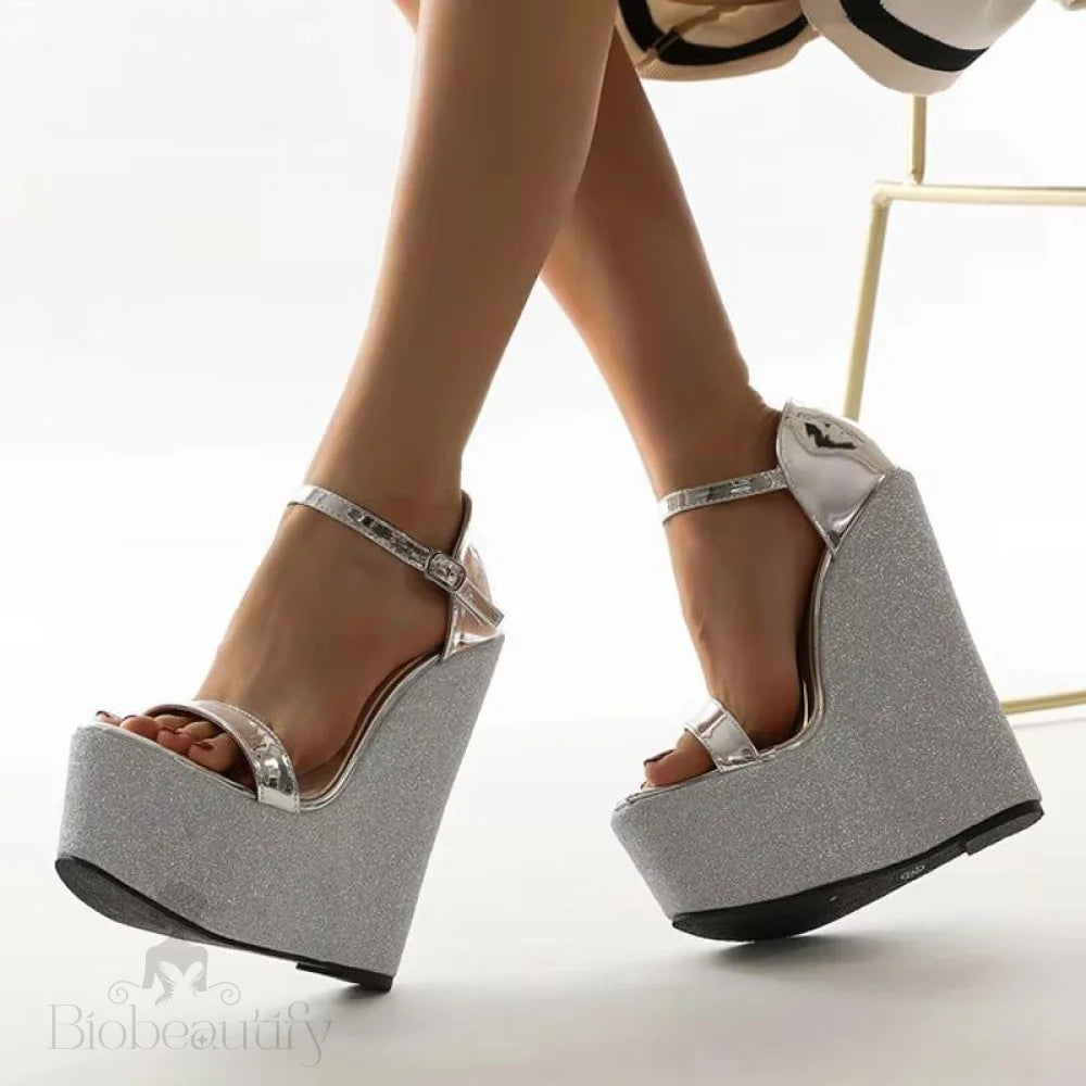 Summer Silver Wedges Sandals For Women