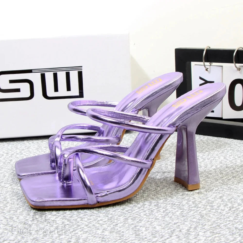 Summer Square Toe Stiletto Sandals Slippers With A Graceful Design Featuring 10Cm Heel Height.