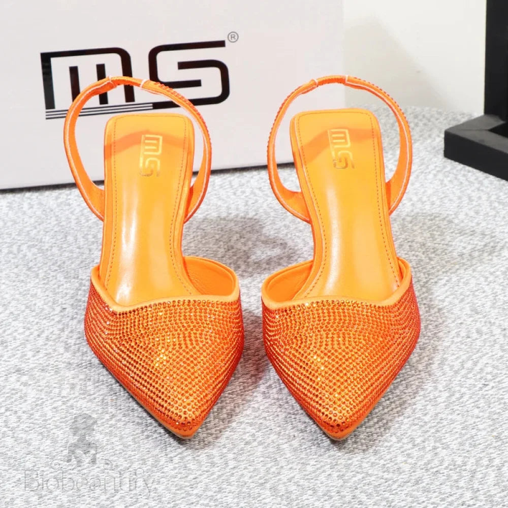 Summer Stiletto Sandals With Pointed Rhinestones And 8Cm Heels