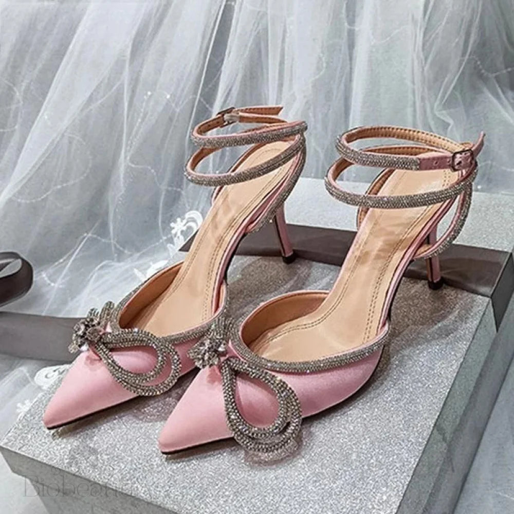 Summer Style Pvc Transparent Pumps With String Beadbowknot For Women High Heels Pink / 36