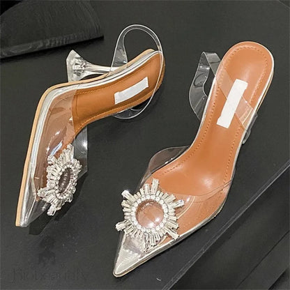 Sun Flower Crystal Pvc Transparent Women Pumps With Pointed Toe And Clear Heels Silver / 40