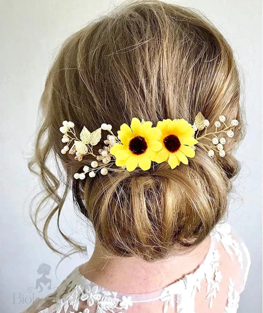 Sunflower Bridal Hair Accessory - Summer Gold And Silver Options