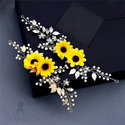 Sunflower Bridal Hair Accessory - Summer Gold And Silver Options