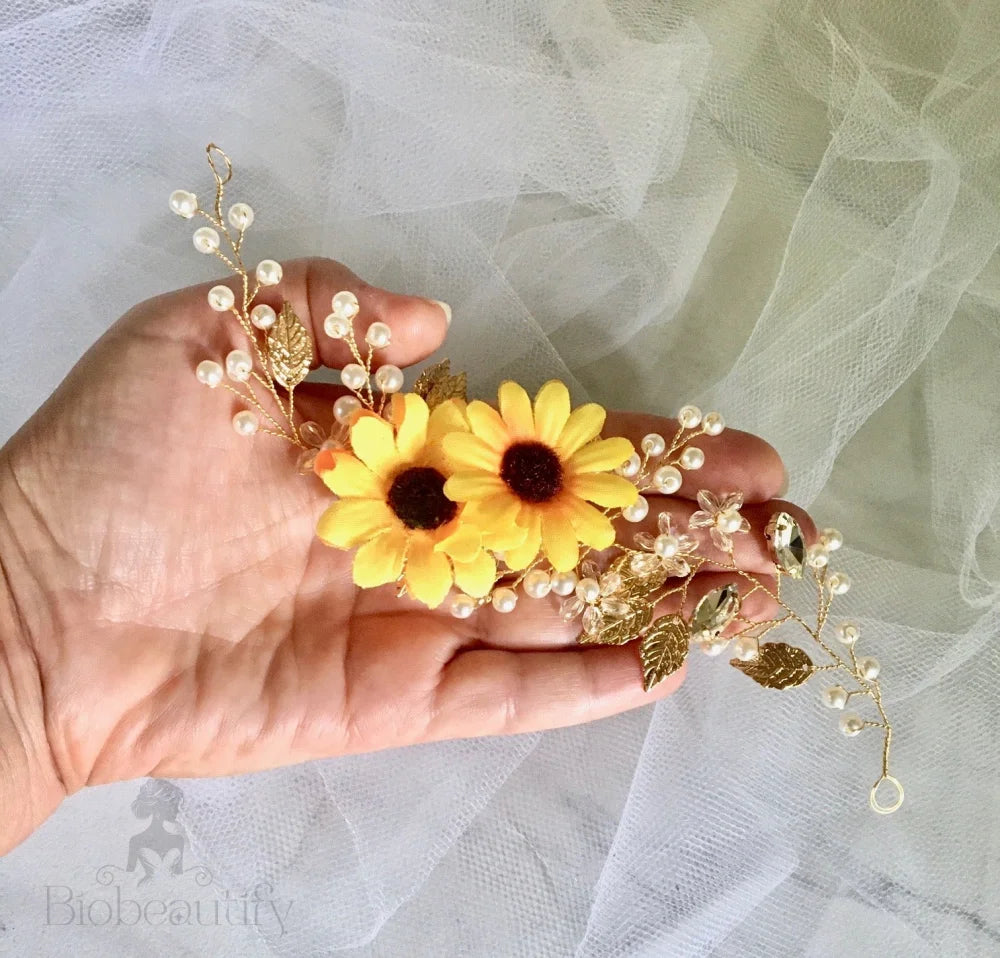 Sunflower Bridal Hair Accessory - Summer Gold And Silver Options