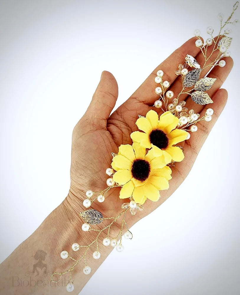 Sunflower Bridal Hair Accessory - Summer Gold And Silver Options