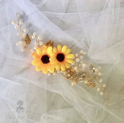 Sunflower Bridal Hair Accessory - Summer Gold And Silver Options