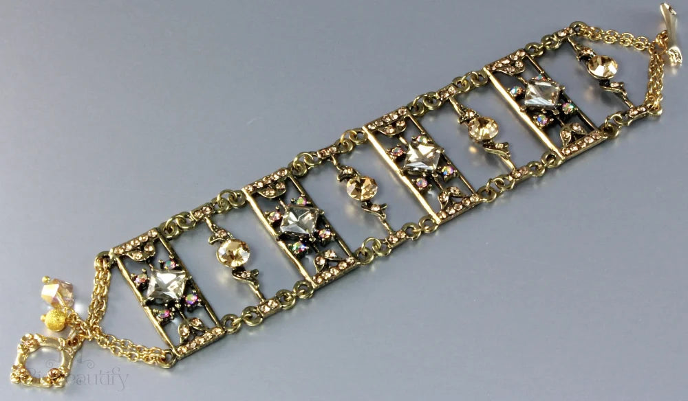 Swarovski Crystal Antiqued Brass Bracelet Ladder To My Heart