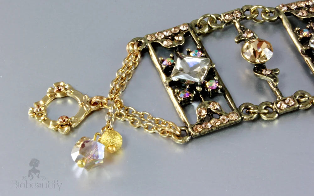 Swarovski Crystal Antiqued Brass Bracelet Ladder To My Heart